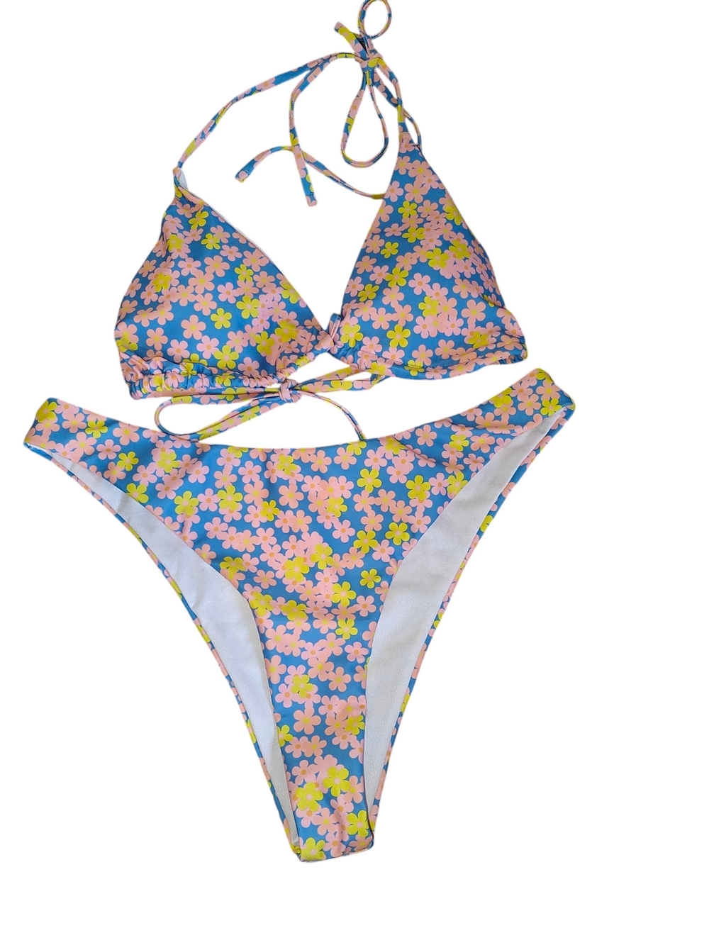 SHEIN Floral Print Halter Triangle Tie-side Bikini Swimsuit Women's Size L